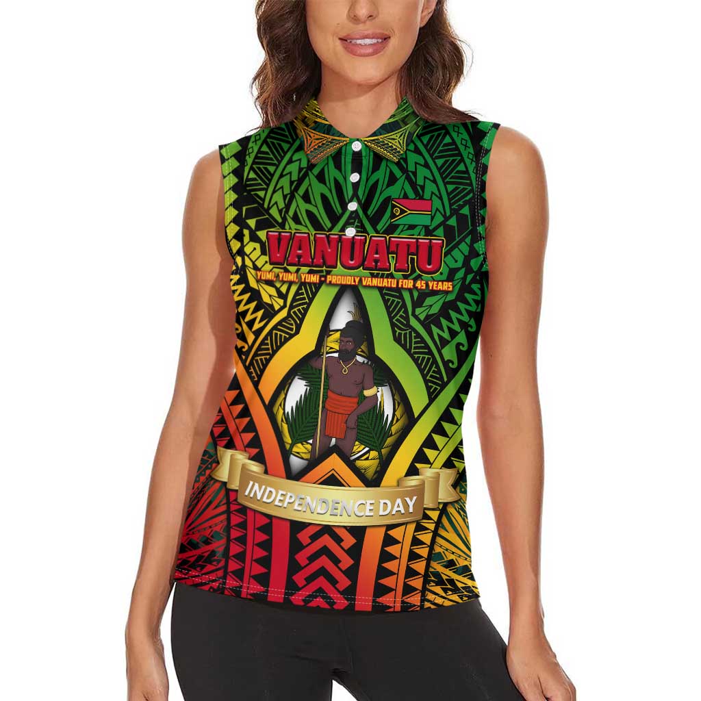 Vanuatu 45th Independence Anniversary Women Sleeveless Polo Shirt Embracing Our Traditions Shaping Our Future