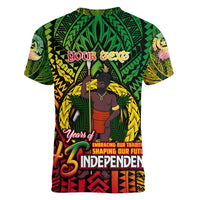 Vanuatu 45th Independence Anniversary Women V-Neck T-Shirt Embracing Our Traditions Shaping Our Future