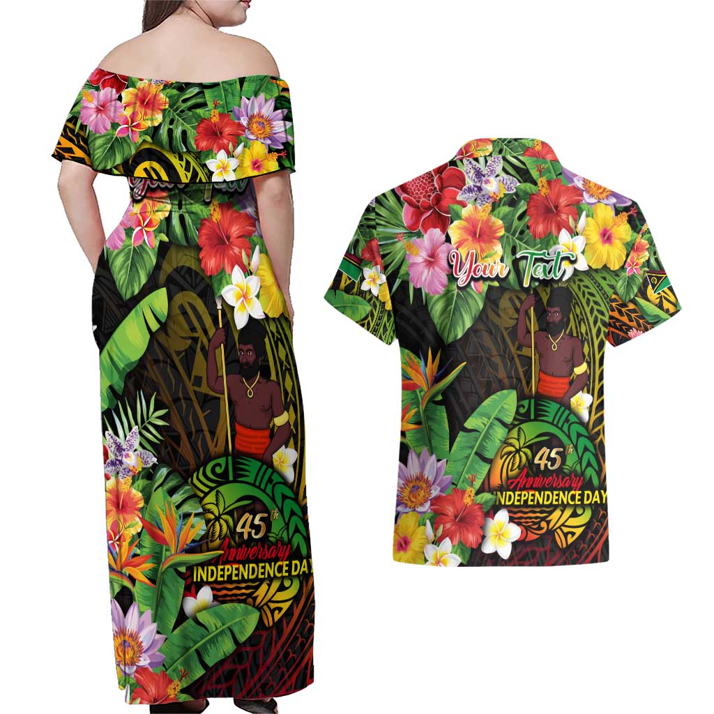 45th Anniversary of Freedom Vanuatu Couples Matching Off Shoulder Maxi Dress and Hawaiian Shirt Island Pride Cultural Power Pacific Unity