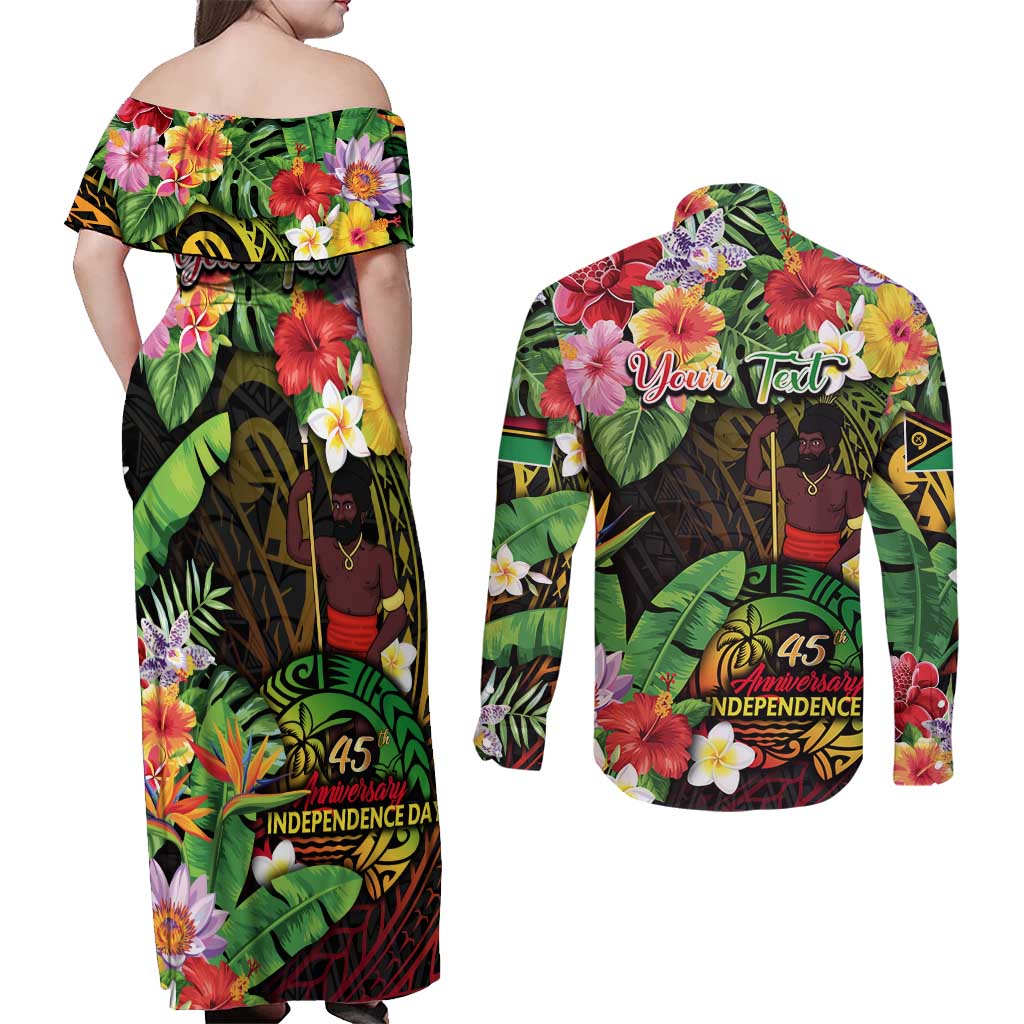 45th Anniversary of Freedom Vanuatu Couples Matching Off Shoulder Maxi Dress and Long Sleeve Button Shirt Island Pride Cultural Power Pacific Unity