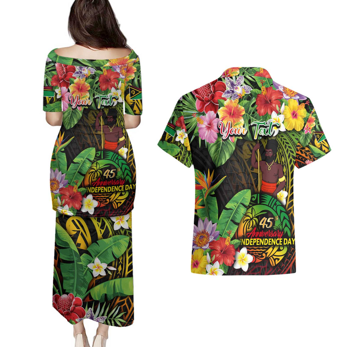 45th Anniversary of Freedom Vanuatu Couples Matching Puletasi and Hawaiian Shirt Island Pride Cultural Power Pacific Unity