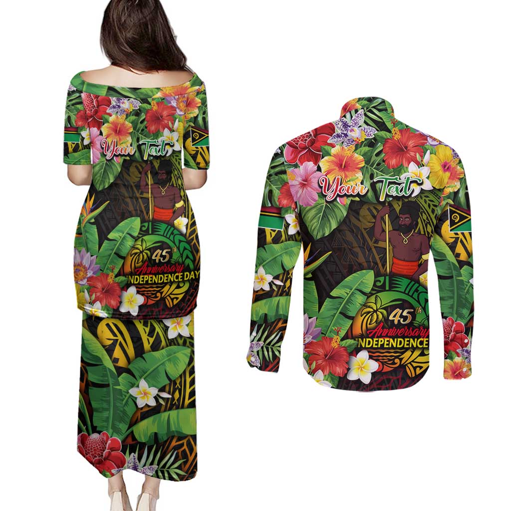 45th Anniversary of Freedom Vanuatu Couples Matching Puletasi and Long Sleeve Button Shirt Island Pride Cultural Power Pacific Unity