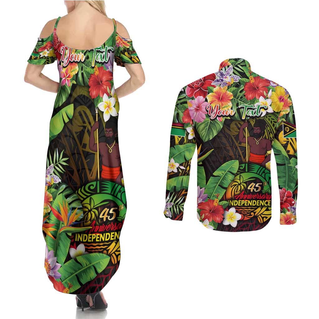 45th Anniversary of Freedom Vanuatu Couples Matching Summer Maxi Dress and Long Sleeve Button Shirt Island Pride Cultural Power Pacific Unity