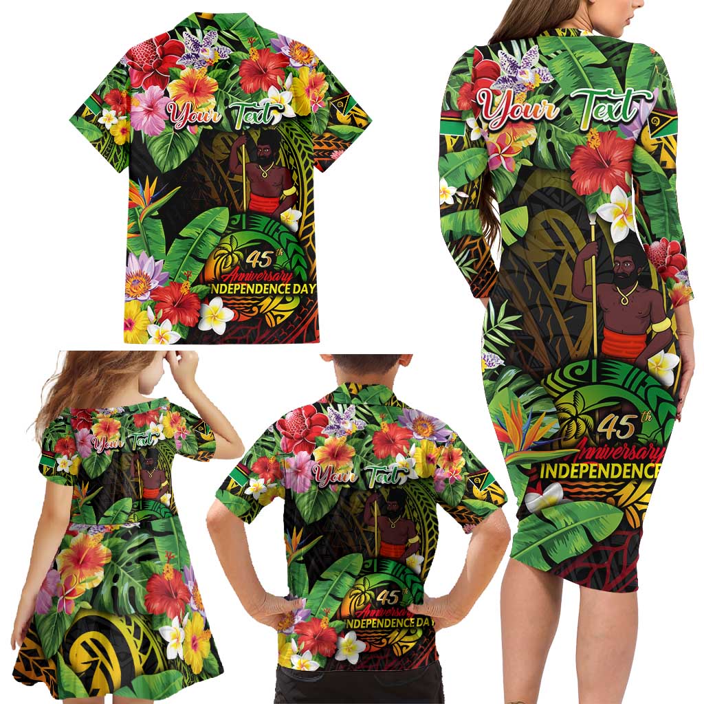 45th Anniversary of Freedom Vanuatu Family Matching Long Sleeve Bodycon Dress and Hawaiian Shirt Island Pride Cultural Power Pacific Unity