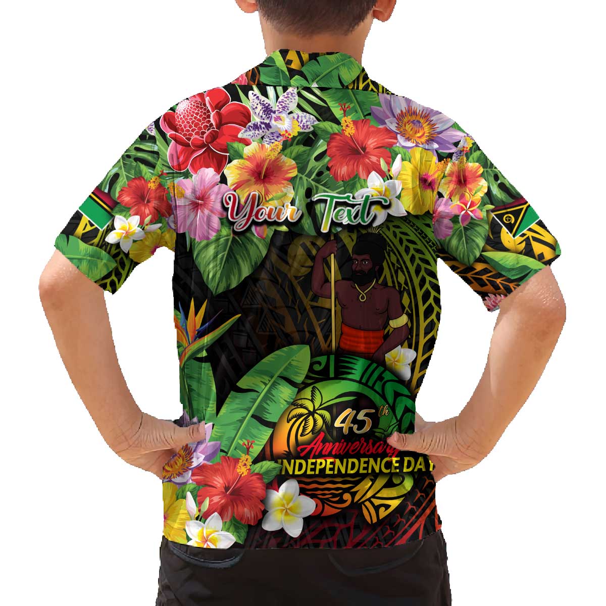 45th Anniversary of Freedom Vanuatu Family Matching Off The Shoulder Long Sleeve Dress and Hawaiian Shirt Island Pride Cultural Power Pacific Unity