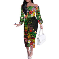 45th Anniversary of Freedom Vanuatu Family Matching Off The Shoulder Long Sleeve Dress and Hawaiian Shirt Island Pride Cultural Power Pacific Unity