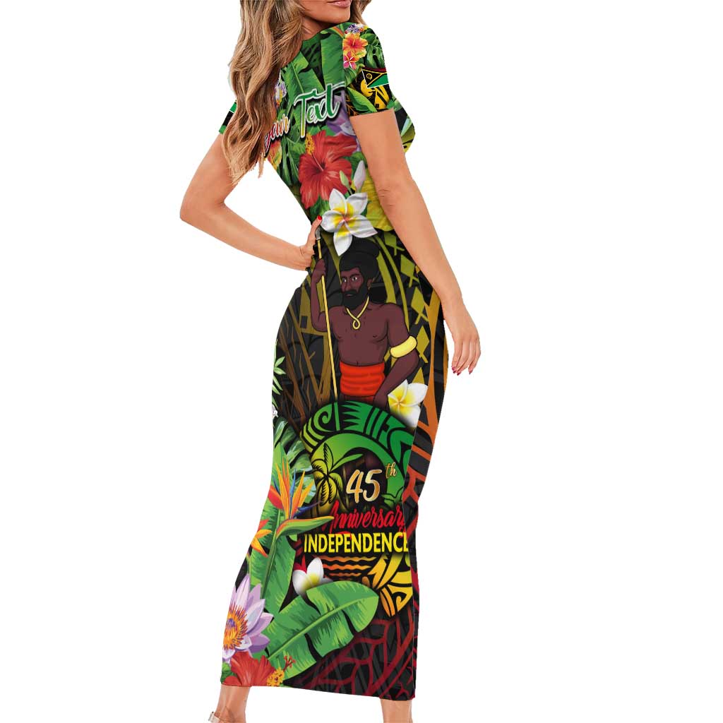 45th Anniversary of Freedom Vanuatu Family Matching Short Sleeve Bodycon Dress and Hawaiian Shirt Island Pride Cultural Power Pacific Unity