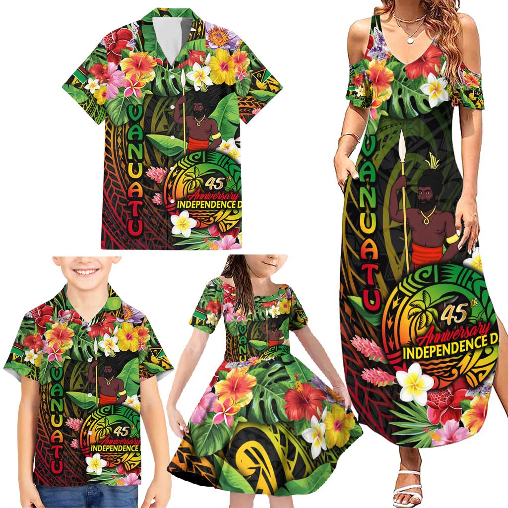 45th Anniversary of Freedom Vanuatu Family Matching Summer Maxi Dress and Hawaiian Shirt Island Pride Cultural Power Pacific Unity
