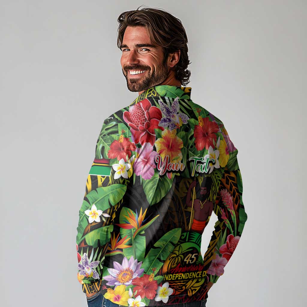 45th Anniversary of Freedom Vanuatu Long Sleeve Polo Shirt Island Pride Cultural Power Pacific Unity