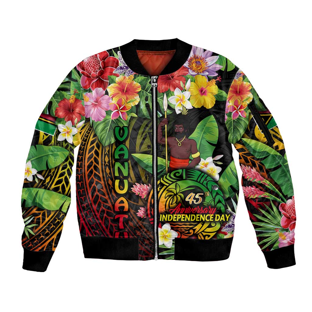 45th Anniversary of Freedom Vanuatu Sleeve Zip Bomber Jacket Island Pride Cultural Power Pacific Unity