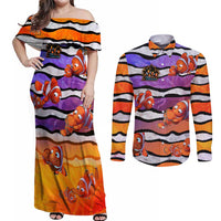 The Ocean Best Dad Couples Matching Off Shoulder Maxi Dress and Long Sleeve Button Shirt Like Marlin Happy Fathers Day To a True Hero - Polynesian Pride