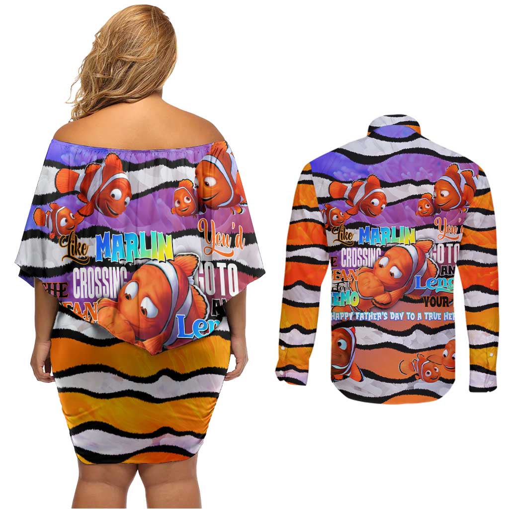 The Ocean Best Dad Couples Matching Off Shoulder Short Dress and Long Sleeve Button Shirt Like Marlin Happy Fathers Day To a True Hero - Polynesian Pride