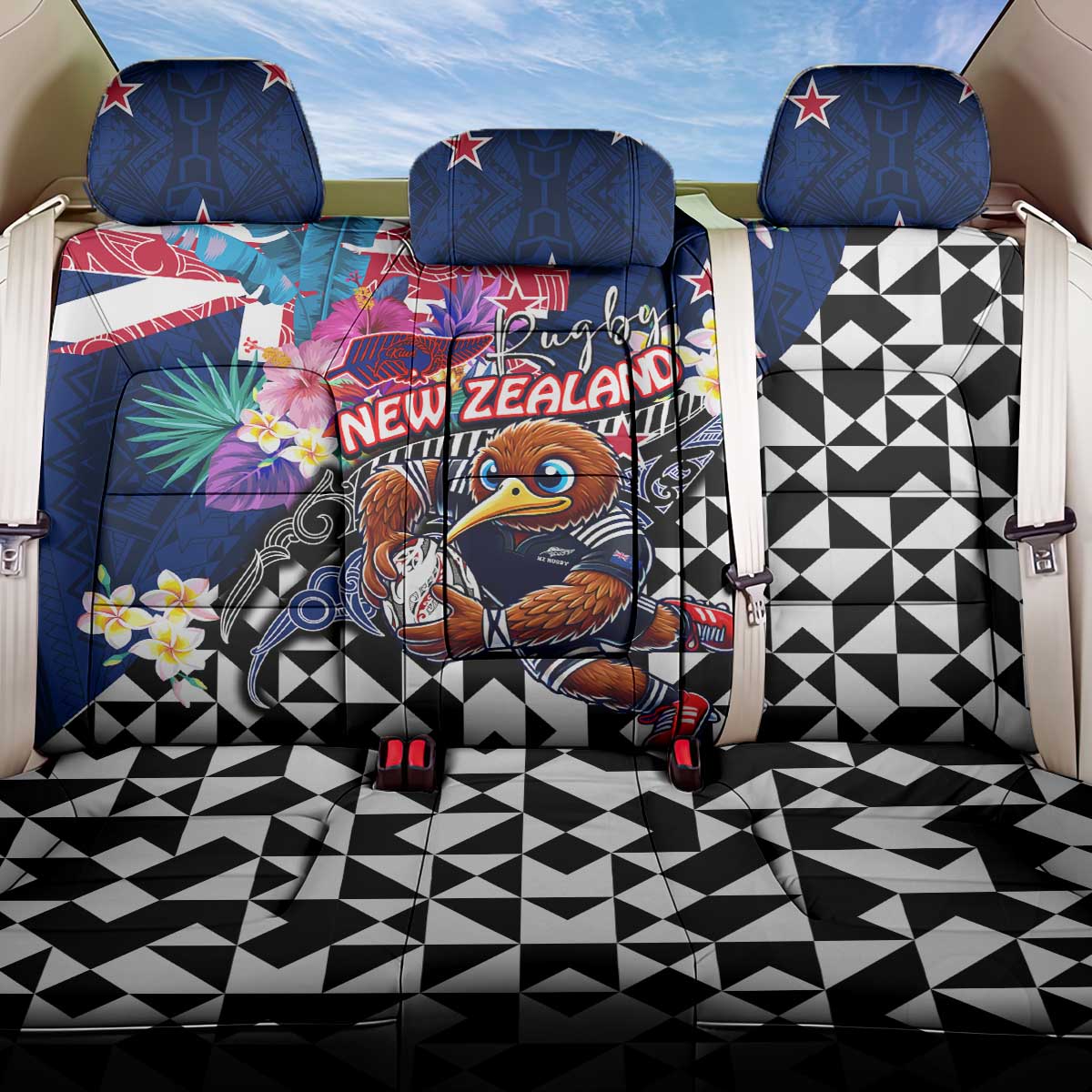 Kiwi New Zealand Rugby Back Car Seat Cover Kiwis Mascot Tropical Pattern