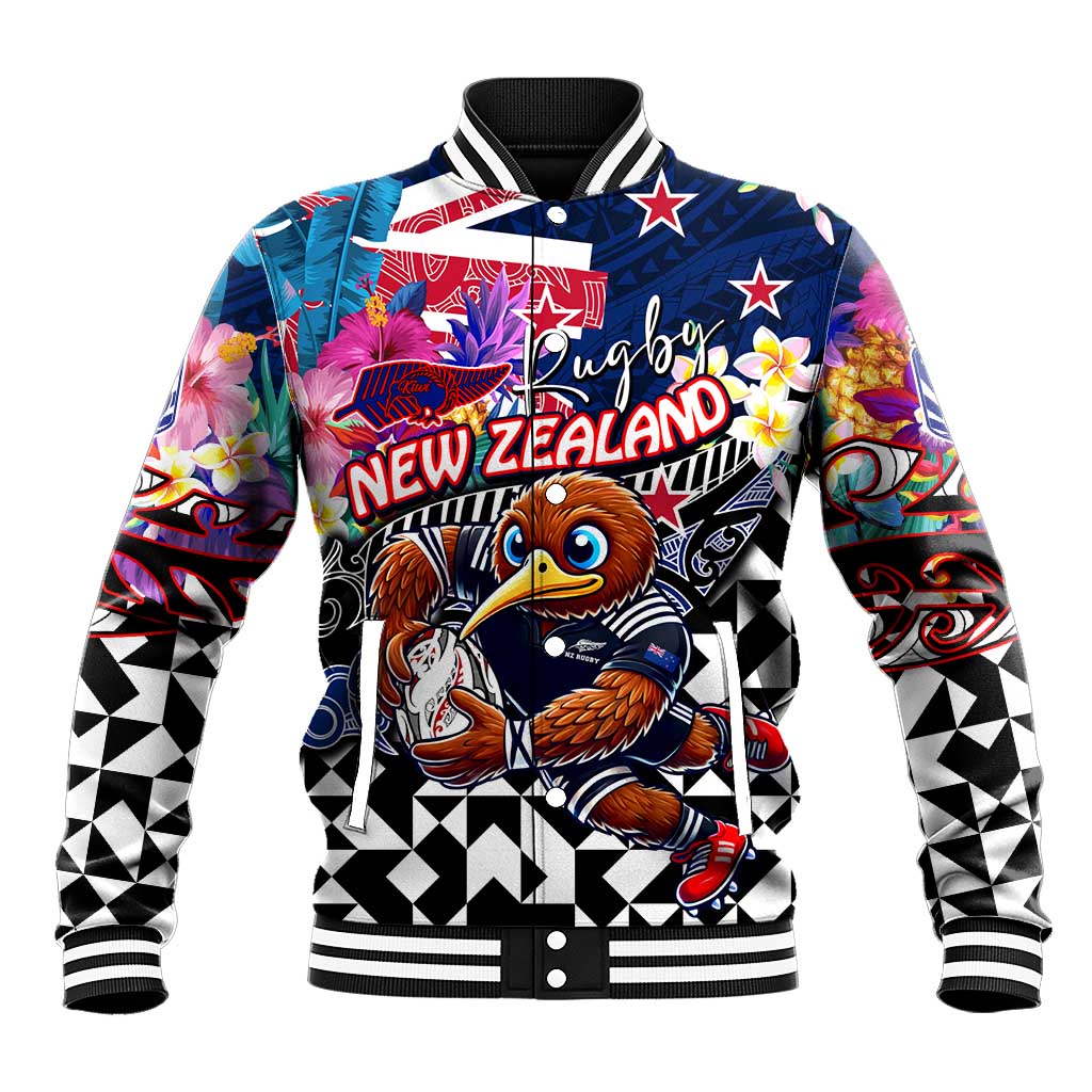 Personalized Kiwi New Zealand Rugby Baseball Jacket Kiwis Mascot Tropical Pattern