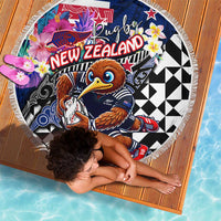 Kiwi New Zealand Rugby Beach Blanket Kiwis Mascot Tropical Pattern