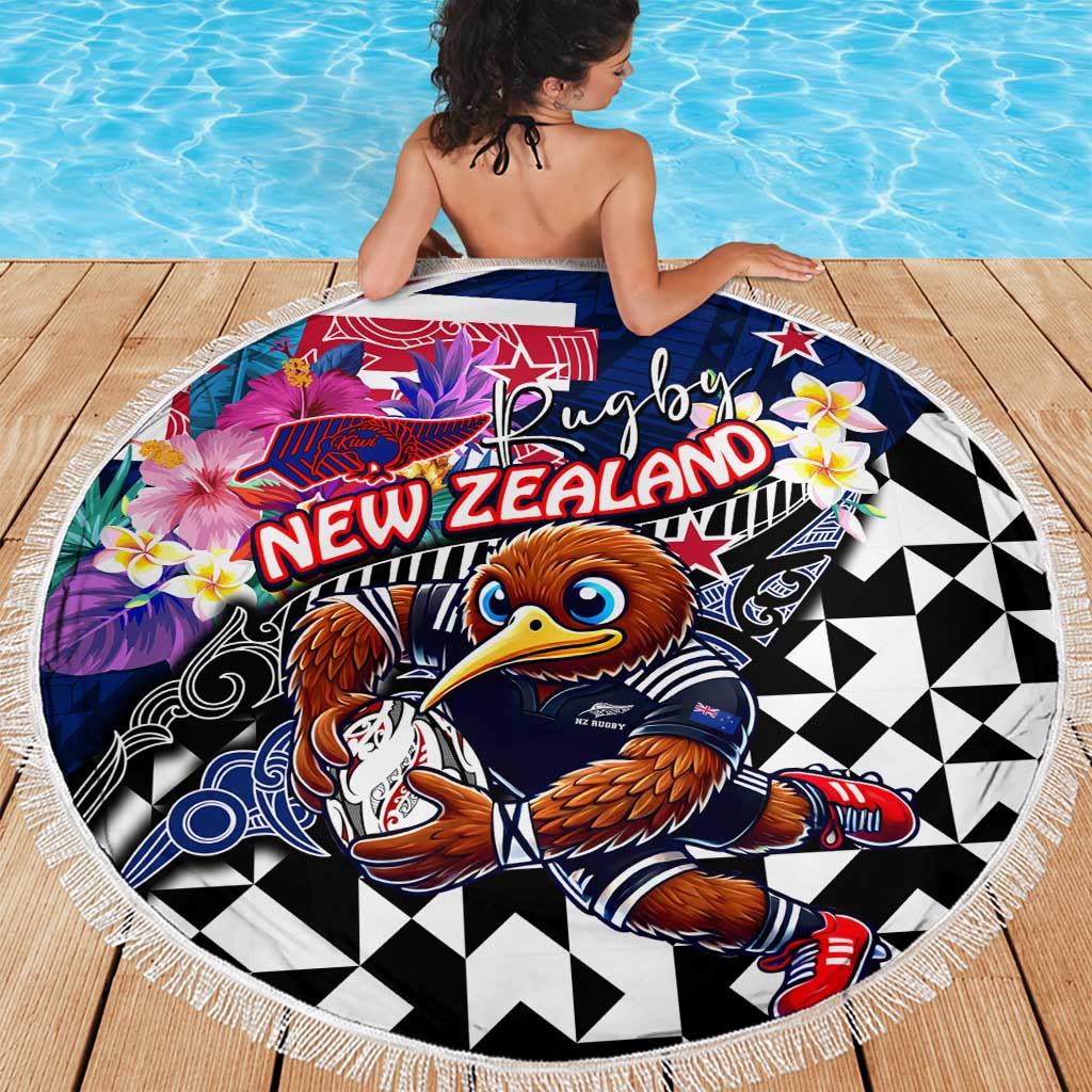 Kiwi New Zealand Rugby Beach Blanket Kiwis Mascot Tropical Pattern