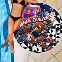 Kiwi New Zealand Rugby Beach Blanket Kiwis Mascot Tropical Pattern