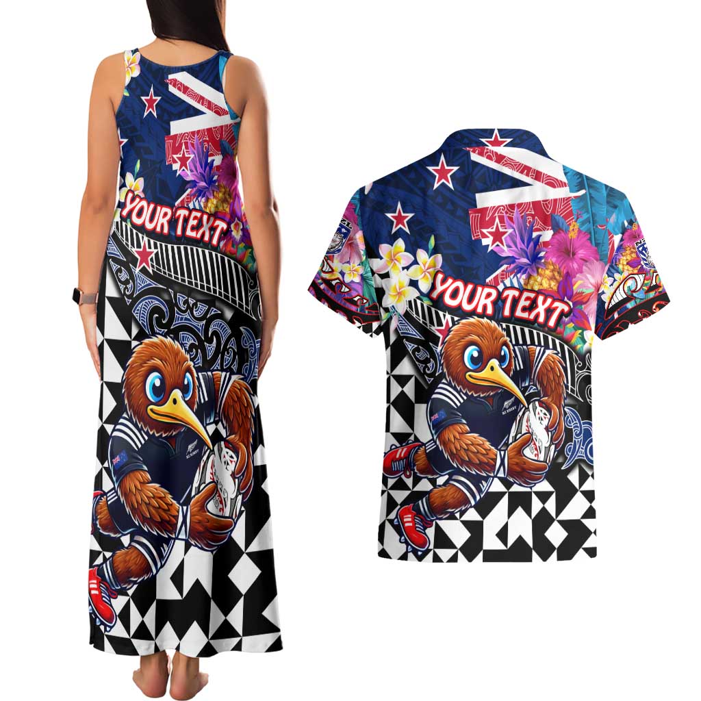 Personalized Kiwi New Zealand Rugby Couples Matching Tank Maxi Dress and Hawaiian Shirt Kiwis Mascot Tropical Pattern
