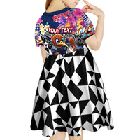 Personalized Kiwi New Zealand Rugby Kid Short Sleeve Dress Kiwis Mascot Tropical Pattern