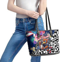 Kiwi New Zealand Rugby Leather Tote Bag Kiwis Mascot Tropical Pattern