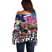 Personalized Kiwi New Zealand Rugby Off Shoulder Sweater Kiwis Mascot Tropical Pattern DT02 - Polynesian Pride