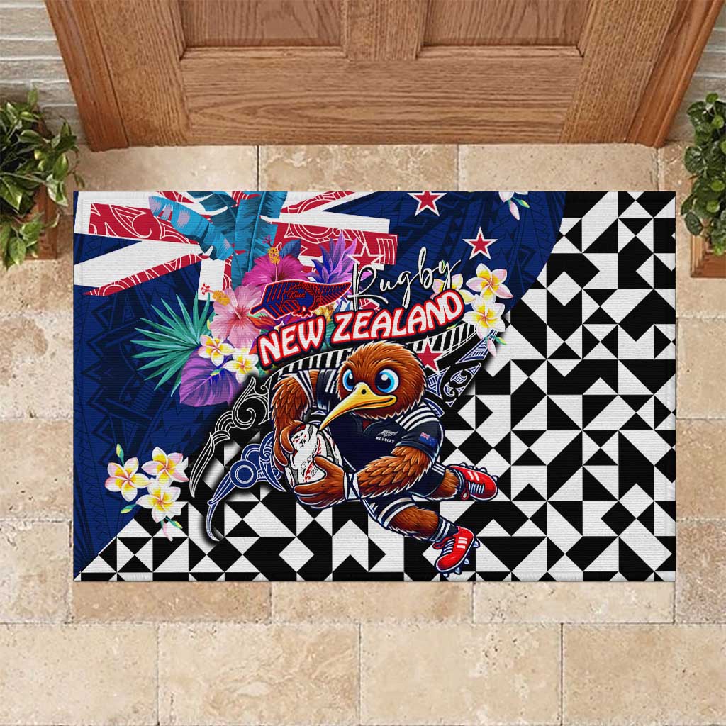 Kiwi New Zealand Rugby Rubber Doormat Kiwis Mascot Tropical Pattern