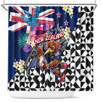 Kiwi New Zealand Rugby Shower Curtain Kiwis Mascot Tropical Pattern