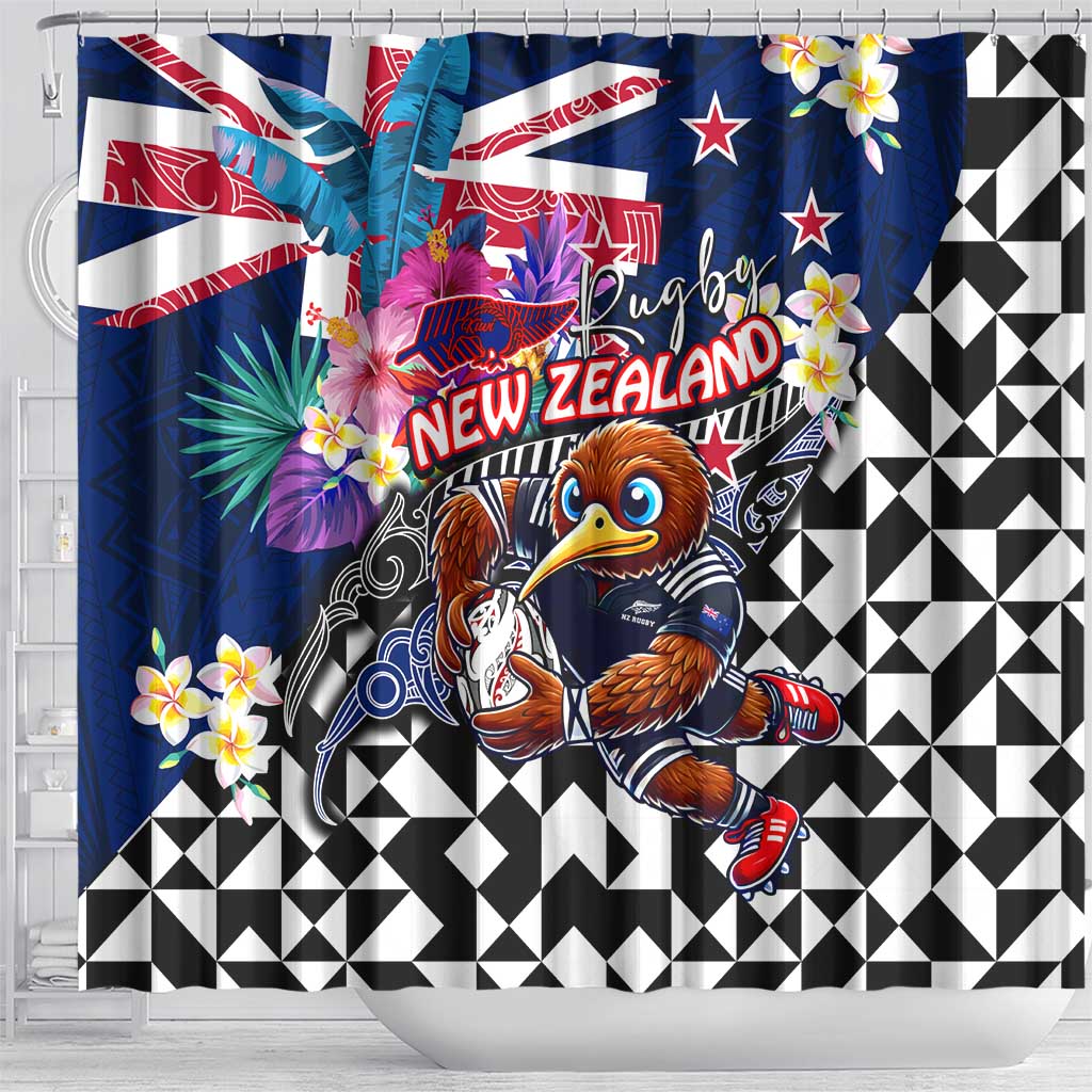 Kiwi New Zealand Rugby Shower Curtain Kiwis Mascot Tropical Pattern