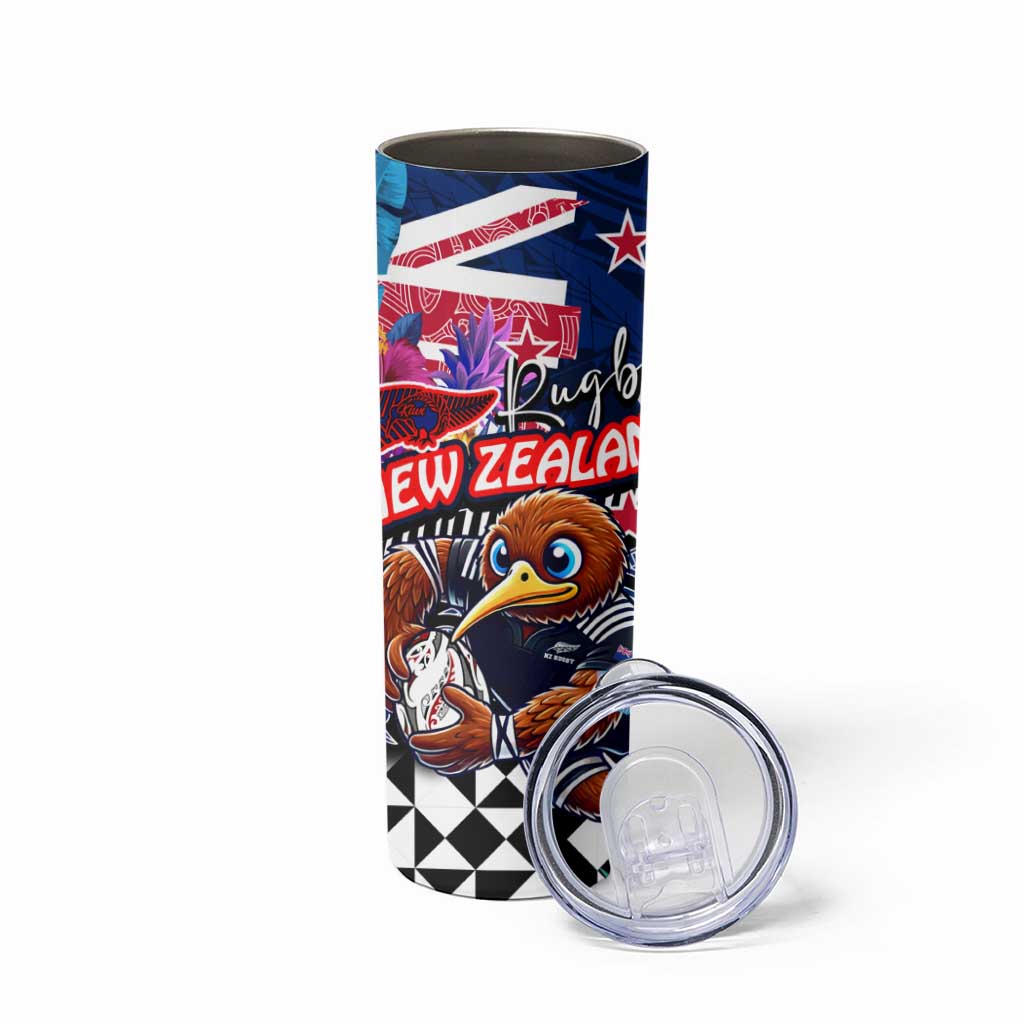 Kiwi New Zealand Rugby Skinny Tumbler Kiwis Mascot Tropical Pattern