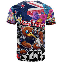 Personalized Kiwi New Zealand Rugby T Shirt Kiwis Mascot Tropical Pattern