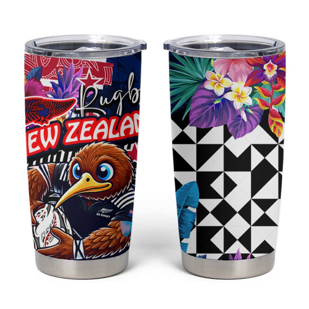 Kiwi New Zealand Rugby Tumbler Cup Kiwis Mascot Tropical Pattern