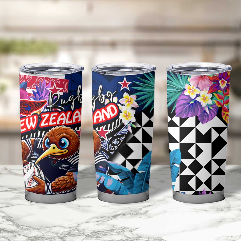 Kiwi New Zealand Rugby Tumbler Cup Kiwis Mascot Tropical Pattern