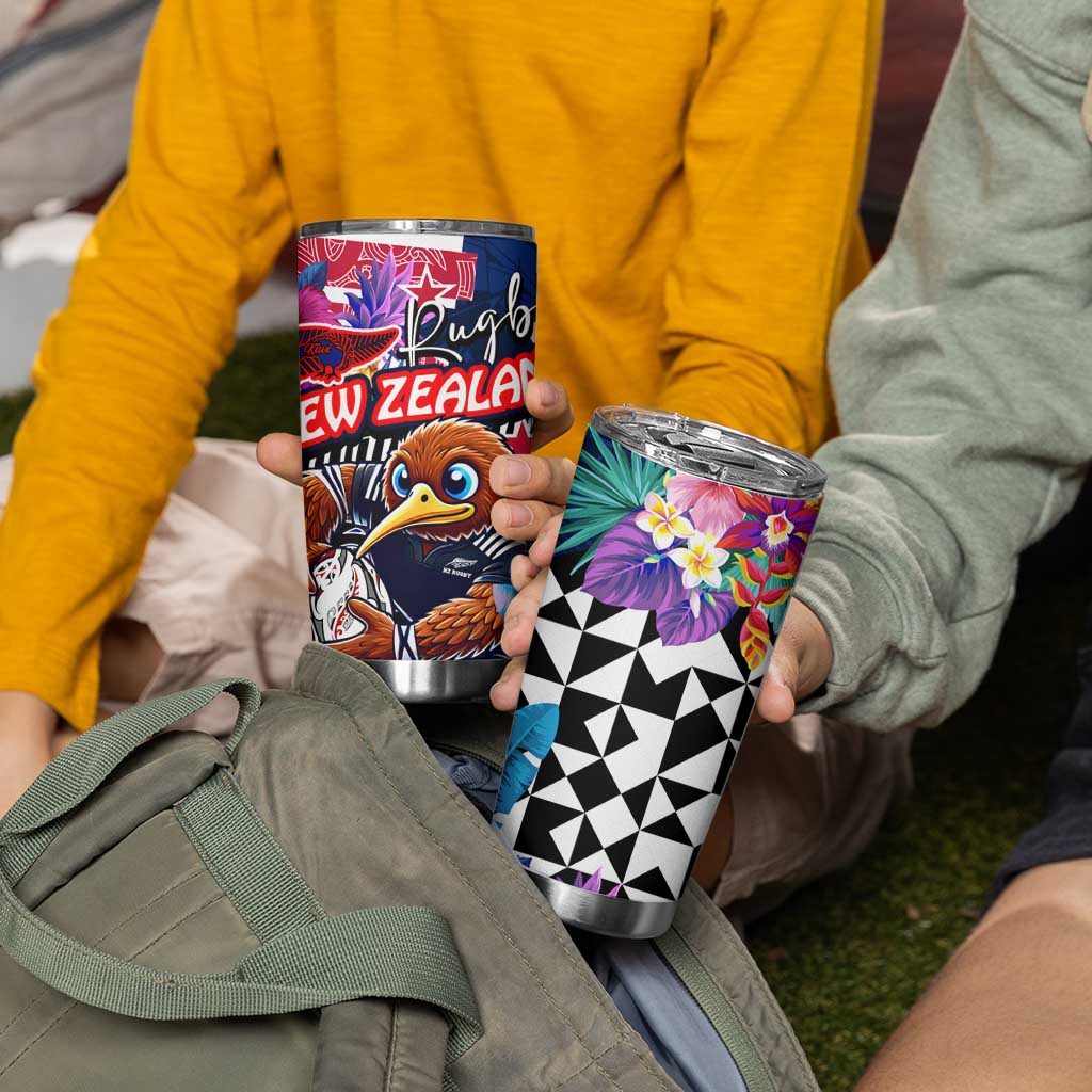 Kiwi New Zealand Rugby Tumbler Cup Kiwis Mascot Tropical Pattern