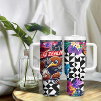 Kiwi New Zealand Rugby Tumbler With Handle Kiwis Mascot Tropical Pattern