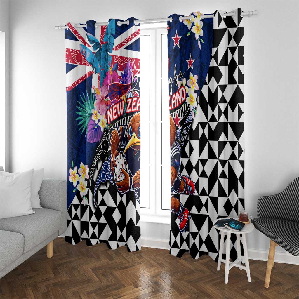 Kiwi New Zealand Rugby Window Curtain Kiwis Mascot Tropical Pattern