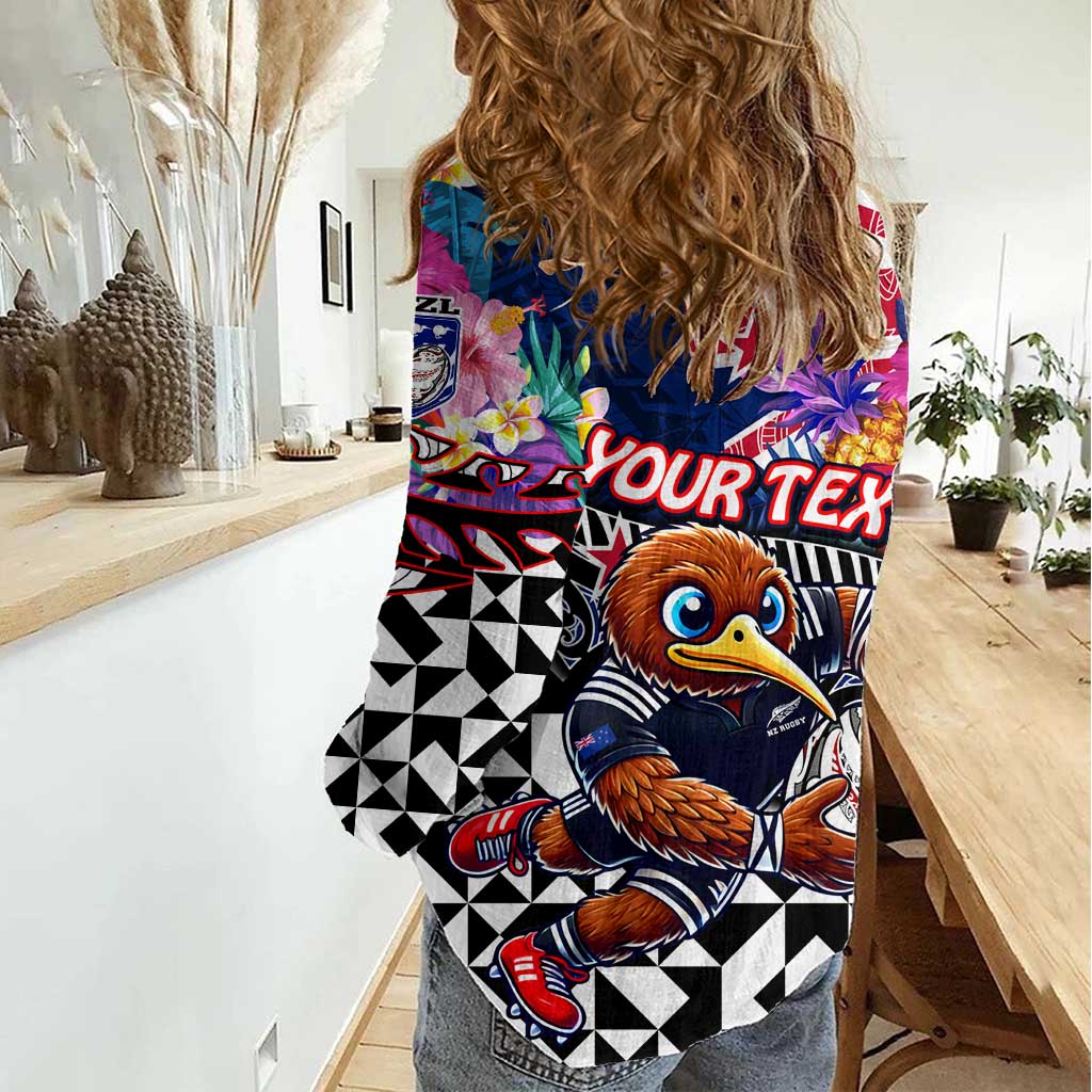 Personalized Kiwi New Zealand Rugby Women Casual Shirt Kiwis Mascot Tropical Pattern