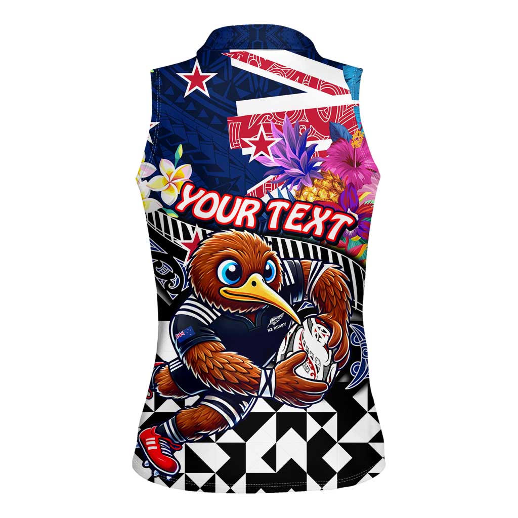 Personalized Kiwi New Zealand Rugby Women Sleeveless Polo Shirt Kiwis Mascot Tropical Pattern