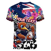 Personalized Kiwi New Zealand Rugby Women V-Neck T-Shirt Kiwis Mascot Tropical Pattern