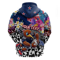 Personalized Kiwi New Zealand Rugby Zip Hoodie Kiwis Mascot Tropical Pattern