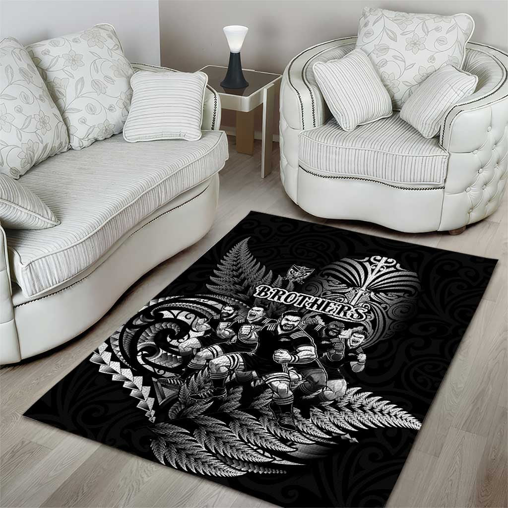 All Black Brothers Rugby Area Rug New Zealand Maori Haka