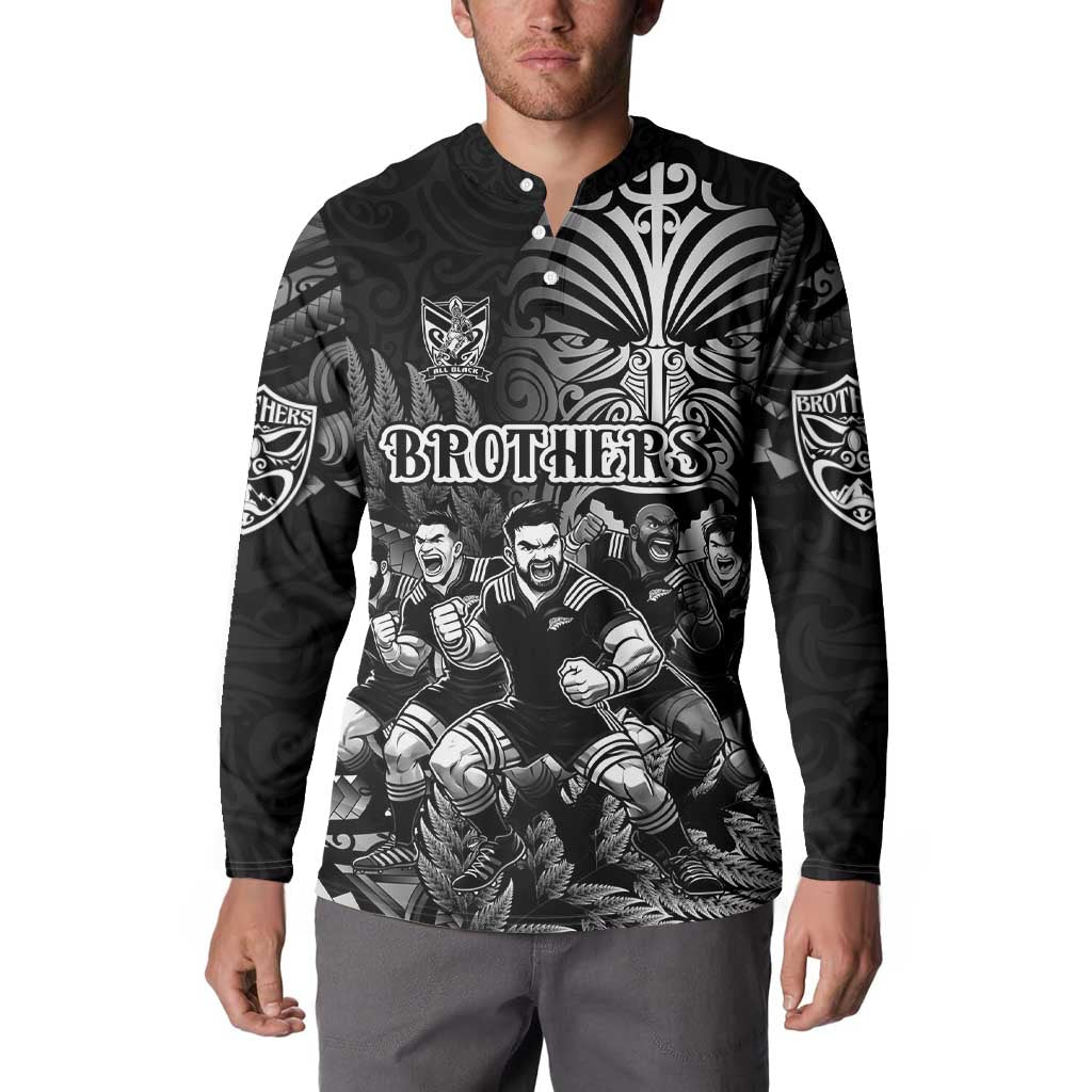 Personalized All Black Brothers Rugby Button Sweatshirt New Zealand Maori Haka