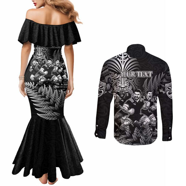 Australia Wallabies and Aotearoa Rugby Couples Matching Mermaid Dress and Long Sleeve Button Shirts Kangaroo Black Fern Maori Green Vibe LT9 main image 0