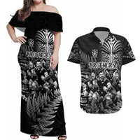 Personalized All Black Brothers Rugby Couples Matching Off Shoulder Maxi Dress and Hawaiian Shirt New Zealand Maori Haka