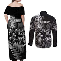 Personalized All Black Brothers Rugby Couples Matching Off Shoulder Maxi Dress and Long Sleeve Button Shirt New Zealand Maori Haka