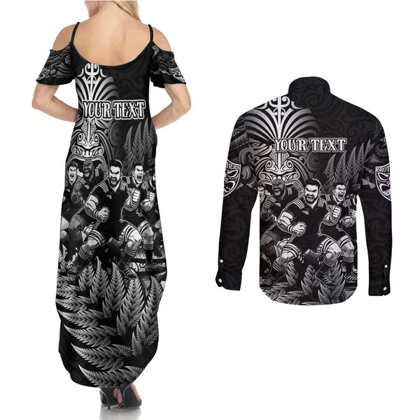 Custom New Zealand And France Rugby Couples Matching Tank Maxi Dress and Long Sleeve Button Shirts All Black With Les Bleus Together 2023 World Cup LT14 main image 0