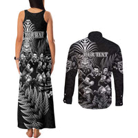 Personalized All Black Brothers Rugby Couples Matching Tank Maxi Dress and Long Sleeve Button Shirt New Zealand Maori Haka