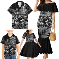 Personalized All Black Brothers Rugby Family Matching Mermaid Dress and Hawaiian Shirt New Zealand Maori Haka