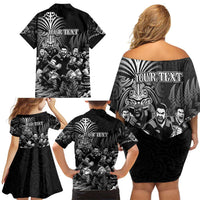Personalized All Black Brothers Rugby Family Matching Off Shoulder Short Dress and Hawaiian Shirt New Zealand Maori Haka