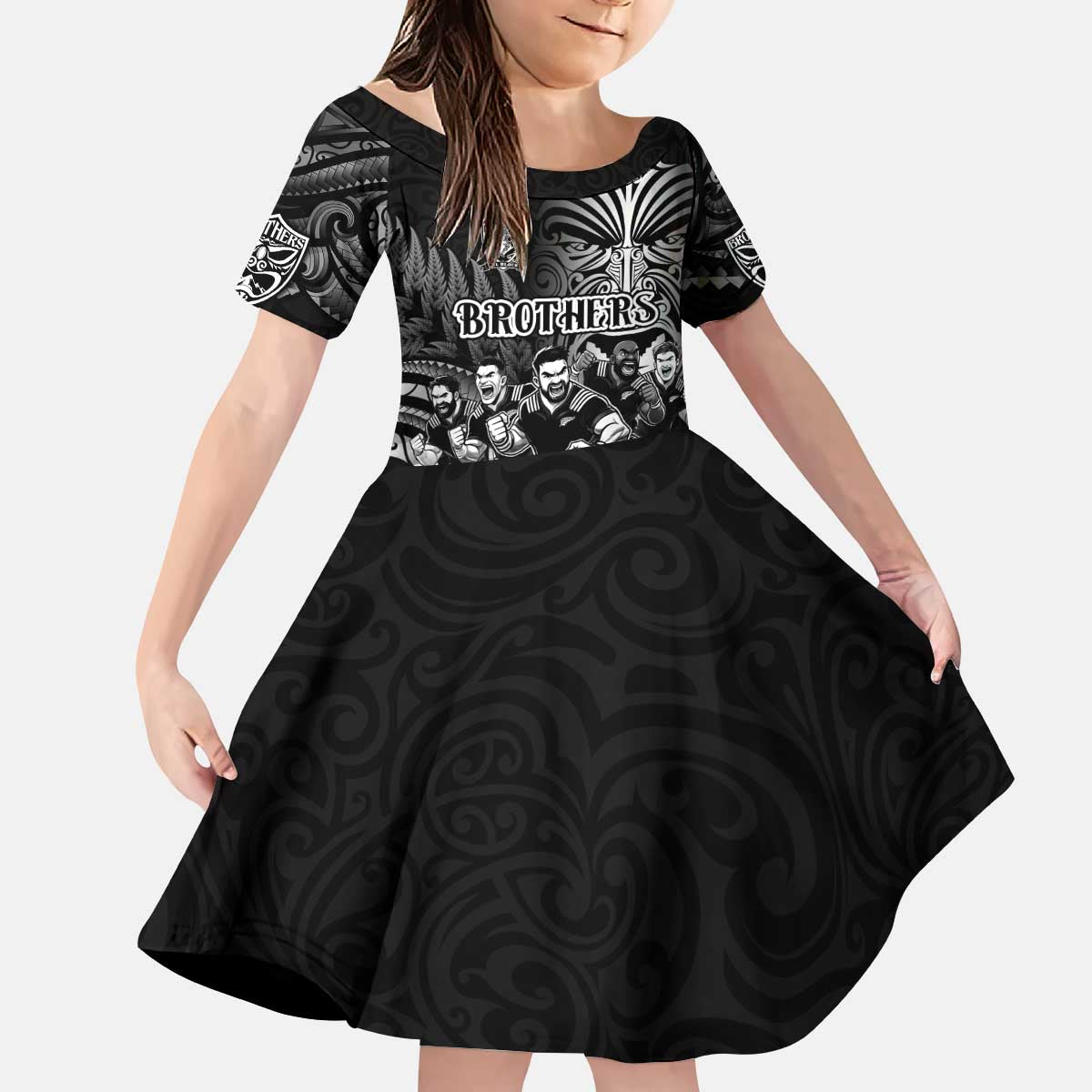 Personalized All Black Brothers Rugby Kid Short Sleeve Dress New Zealand Maori Haka