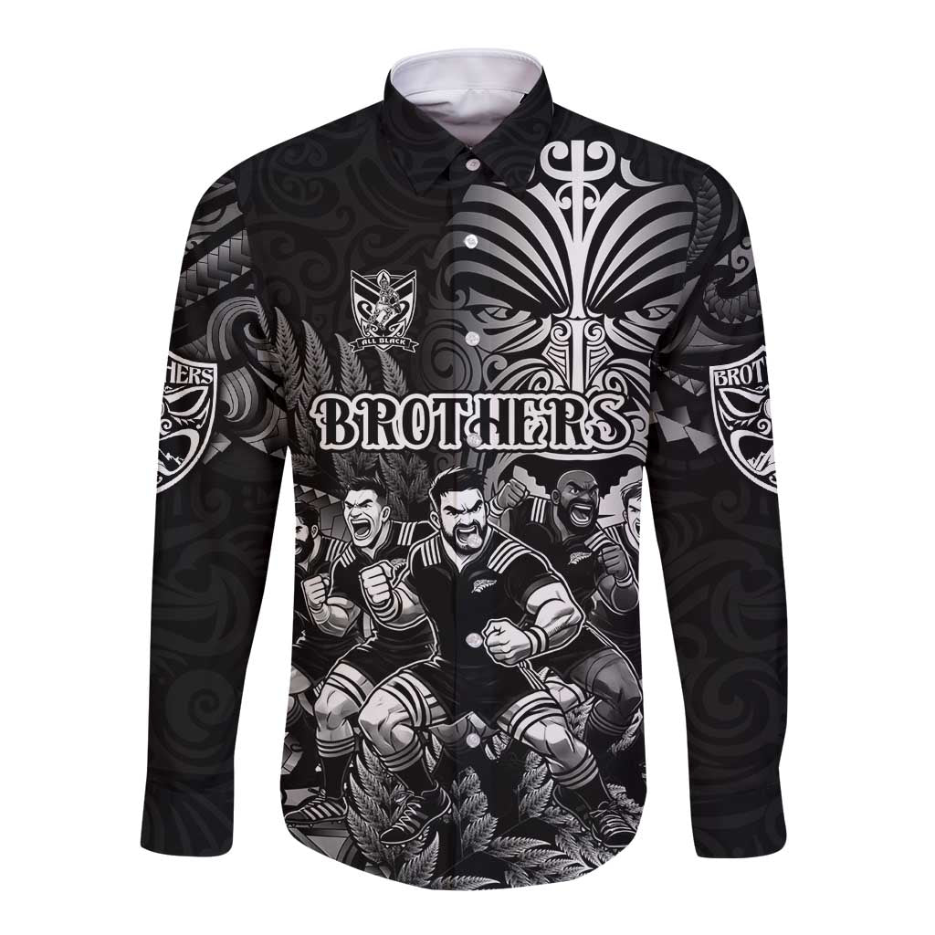 Personalized All Black Brothers Rugby Long Sleeve Button Shirt New Zealand Maori Haka